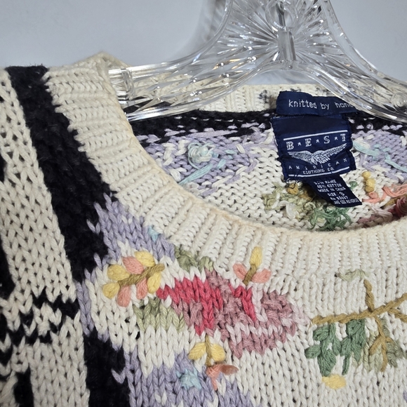 Vintage Chunky Knit Floral Cottagecore Shabby‎ Chic Sweater Hand Knit Size small - Picture 6 of 8